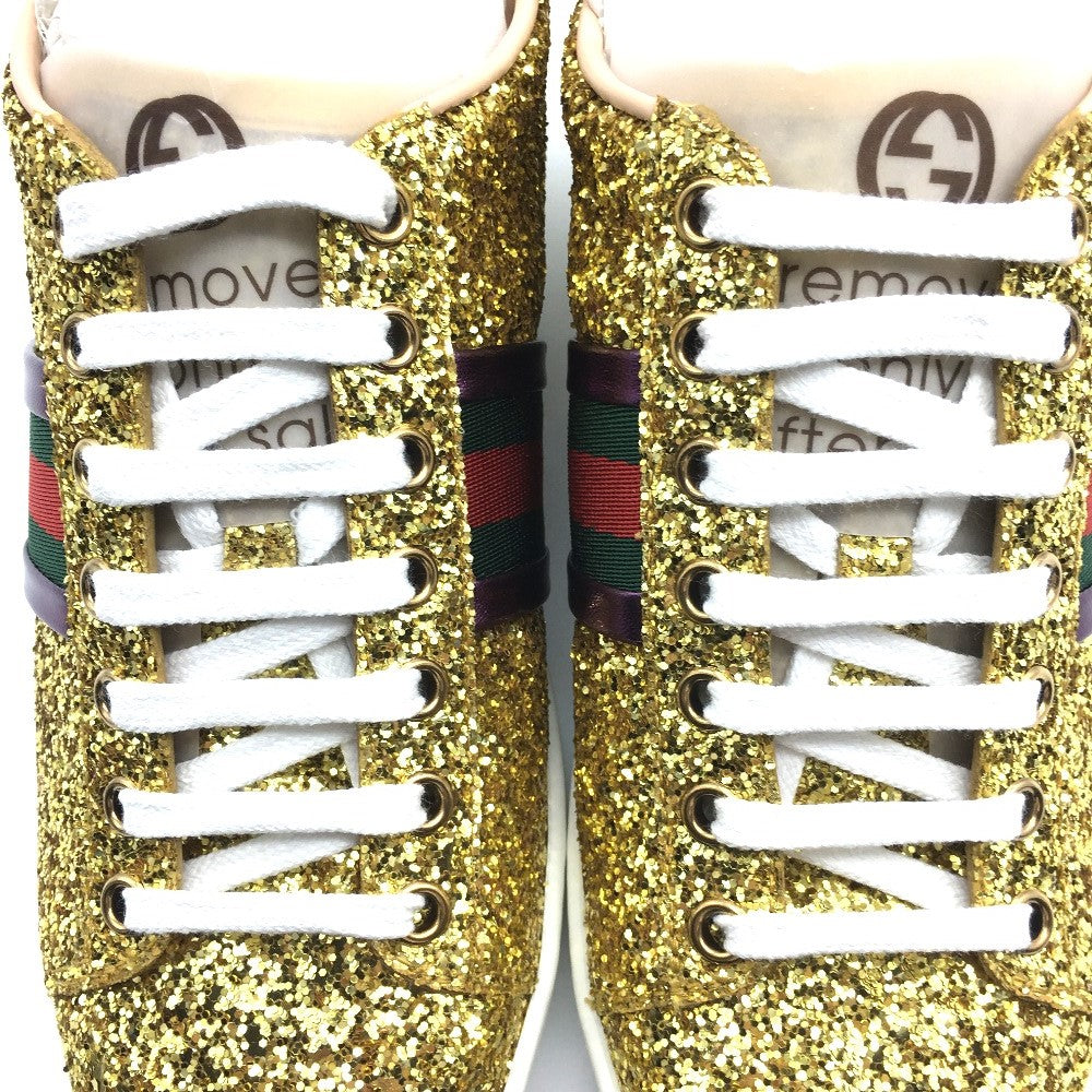 GUCCI sneakers 475610 Glitter Canvas , Sequins Gold type Sherry line Women 36.5 Used Authentic