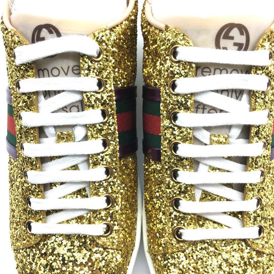 GUCCI sneakers 475610 Glitter Canvas , Sequins Gold type Sherry line Women 36.5 Used Authentic