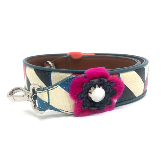FENDI Shoulder strap 8AV077 leather White x Multicolor x Silver Metal Flower studs Strap you Women Used Authentic