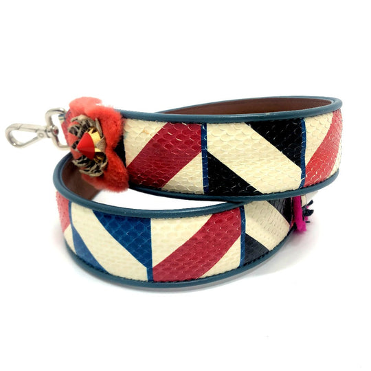 FENDI Shoulder strap 8AV077 leather White x Multicolor x Silver Metal Flower studs Strap you Women Used Authentic