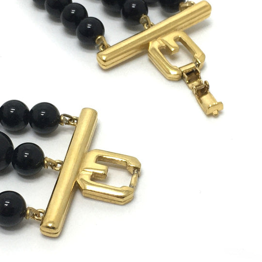 GIVENCHY Necklace Gold Plated Black x white 3 stations Ball necklace Women Used Authentic
