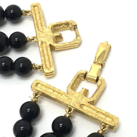 GIVENCHY Necklace Gold Plated Black x white 3 stations Ball necklace Women Used Authentic