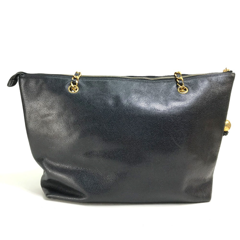 CHANEL Shoulder Bag Caviar skin black COCO Mark Coco ball Women Used Authentic