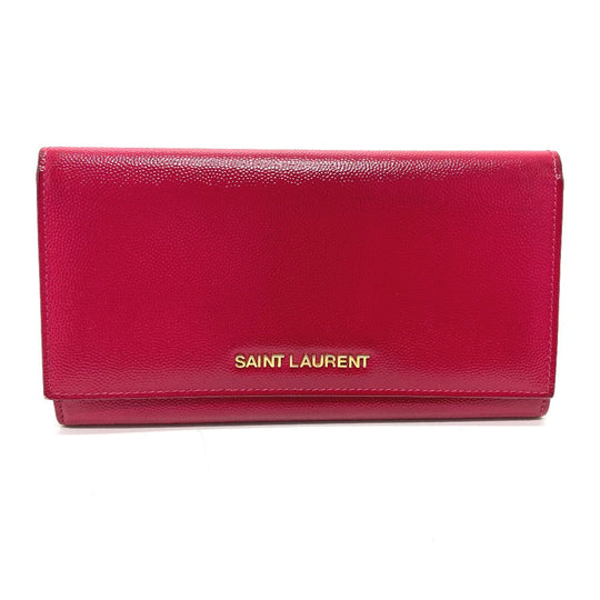 SAINT LAURENT PARIS Long Wallet Purse 340839 enamel pink logo Women Used Authentic
