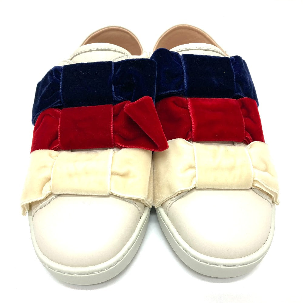 GUCCI sneakers 524989 Leather, Velour White x red x blue ribbon Bee bee Women 34 Used Authentic
