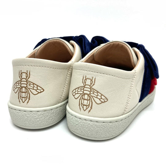 GUCCI sneakers 524989 Leather, Velour White x red x blue ribbon Bee bee Women 34 Used Authentic
