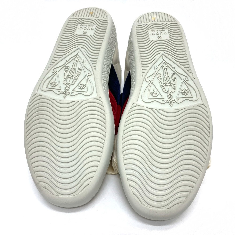 GUCCI sneakers 524989 Leather, Velour White x red x blue ribbon Bee bee Women 34 Used Authentic
