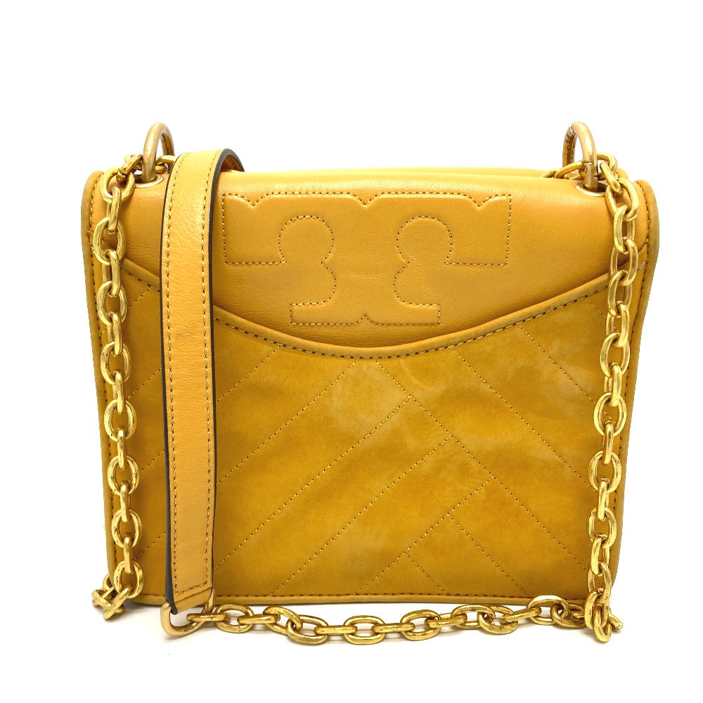 Tory Burch Shoulder Bag Lamb leather yellow logo Women Used Authentic