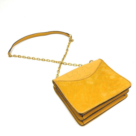 Tory Burch Shoulder Bag Lamb leather yellow logo Women Used Authentic