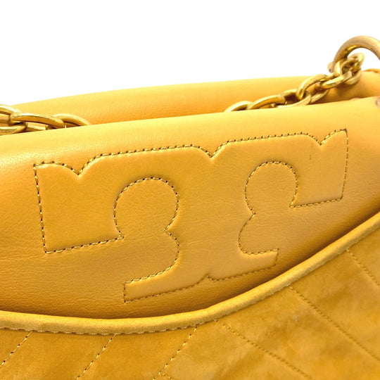 Tory Burch Shoulder Bag Lamb leather yellow logo Women Used Authentic