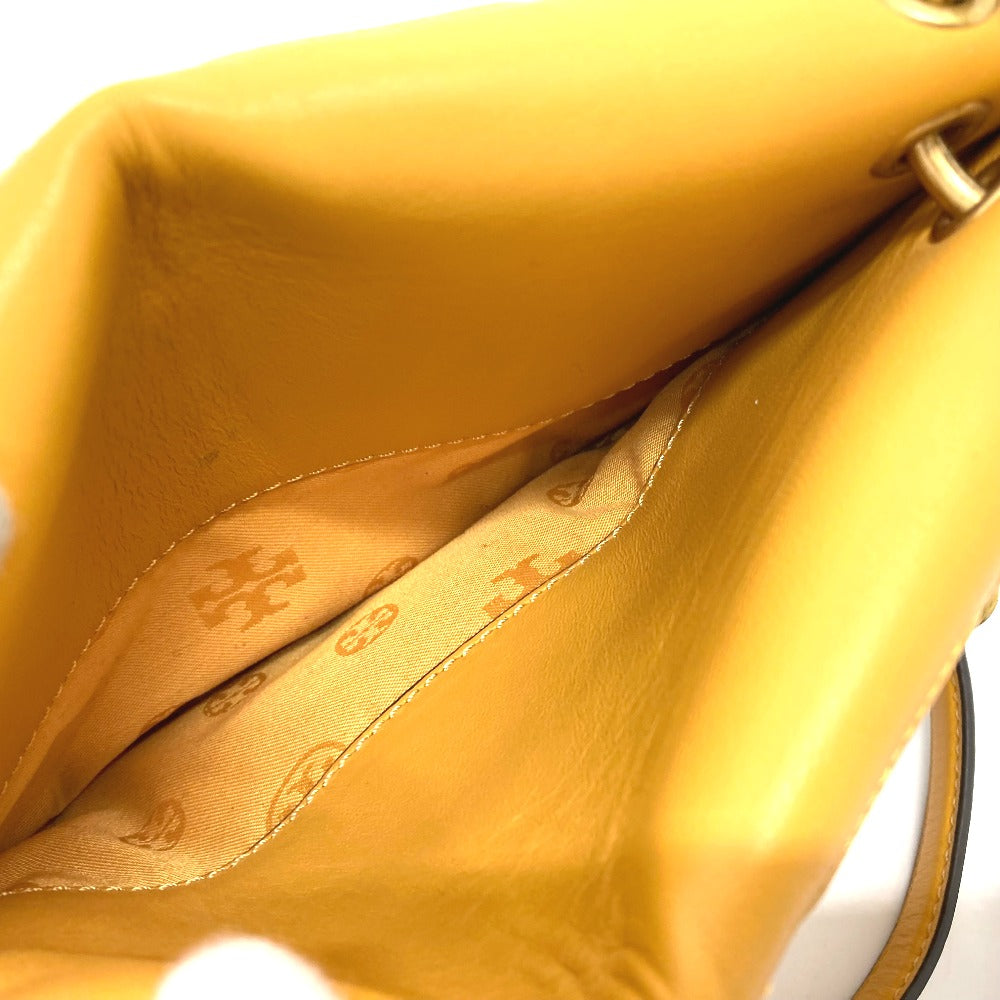Tory Burch Shoulder Bag Lamb leather yellow logo Women Used Authentic