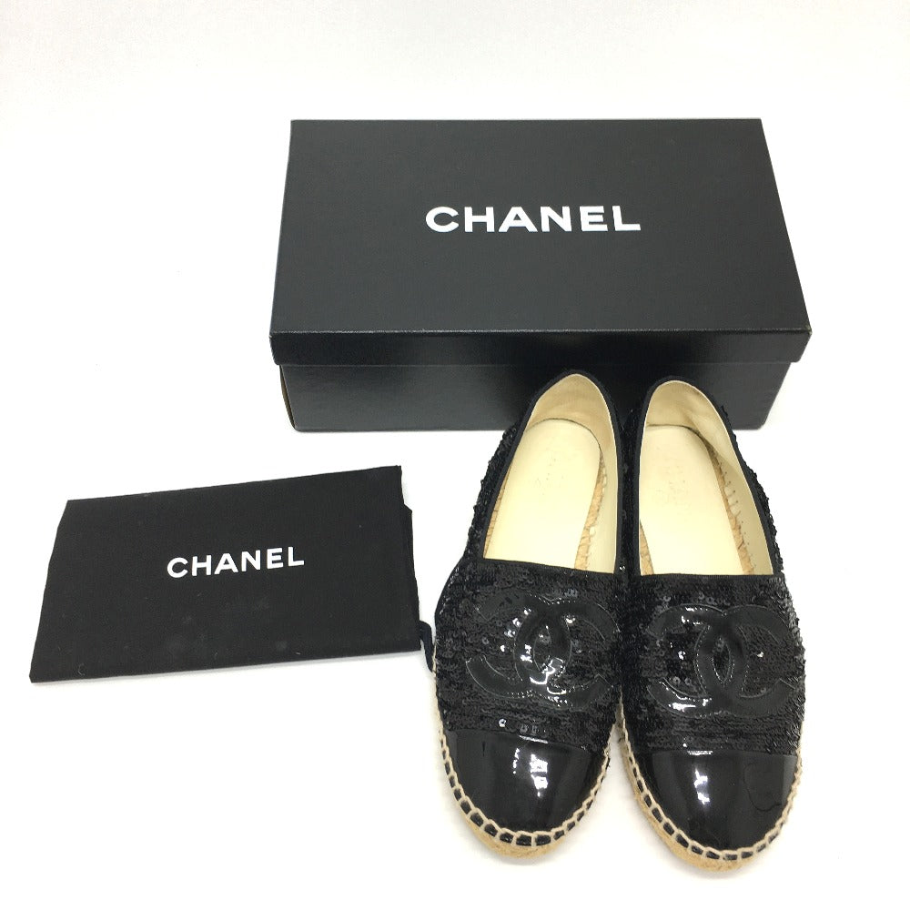 CHANEL Slip-on G29762 Patent Leather, Sequins black CCCOCO Mark 16C sequins Women 37 Used Authentic