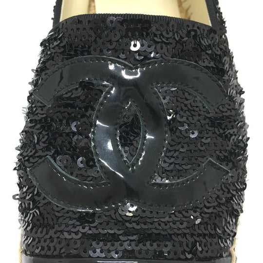 CHANEL Slip-on G29762 Patent Leather, Sequins black CCCOCO Mark 16C sequins Women 37 Used Authentic