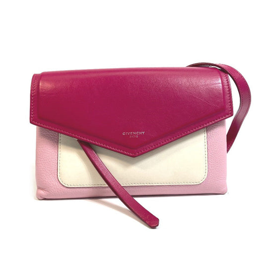 GIVENCHY Shoulder Bag leather Pink x White flap duet Women Used Authentic