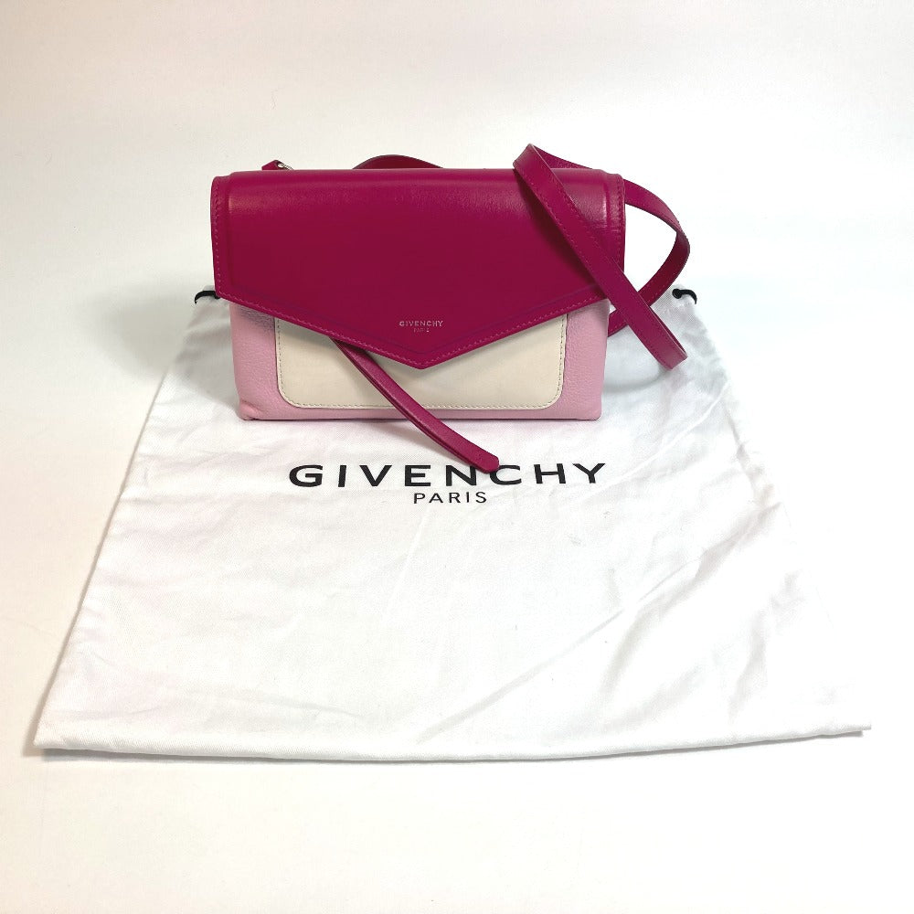 GIVENCHY Shoulder Bag leather Pink x White flap duet Women Used Authentic