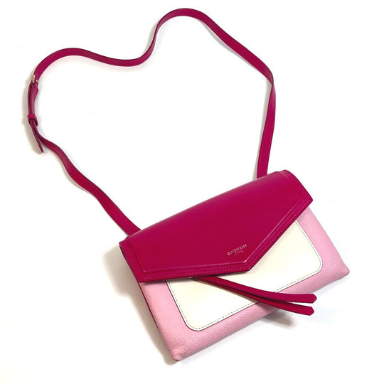 GIVENCHY Shoulder Bag leather Pink x White flap duet Women Used Authentic