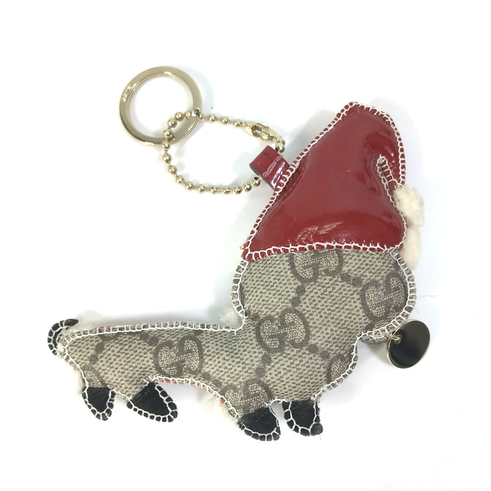 GUCCI Bag charm GG Supreme Canvas beige Gucciori Santa Claus Christmas Keyring GG Chihuahua dog