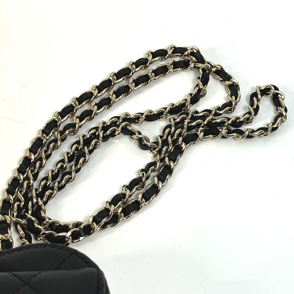 CHANEL Wallet Chain AP2783 Lambskin, Leather black Coin case Necklace COCO Mark CC Neck Strap mini heart shape Women Used Authentic