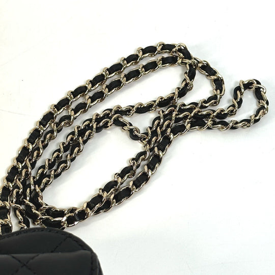 CHANEL Wallet Chain AP2783 Lambskin, Leather black Coin case Necklace COCO Mark CC Neck Strap mini heart shape Women Used Authentic