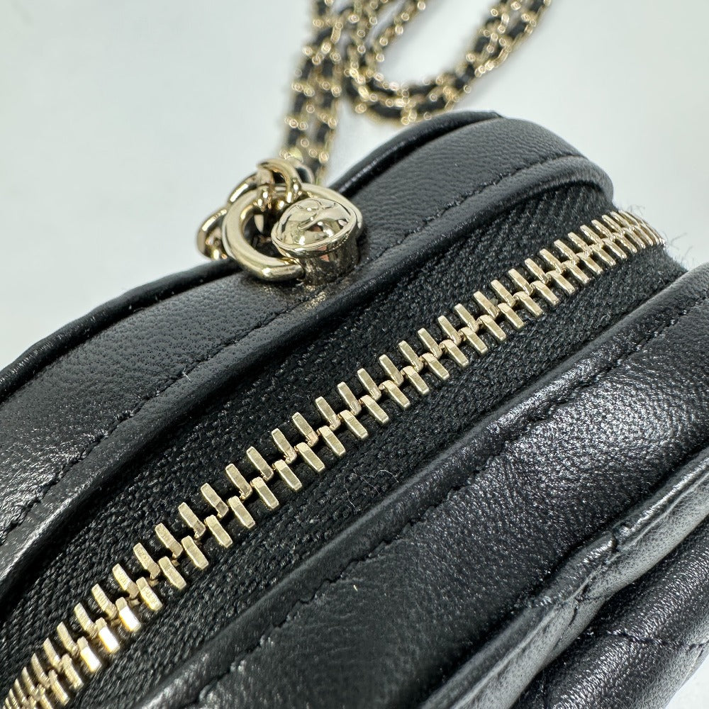 CHANEL Wallet Chain AP2783 Lambskin, Leather black Coin case Necklace COCO Mark CC Neck Strap mini heart shape Women Used Authentic