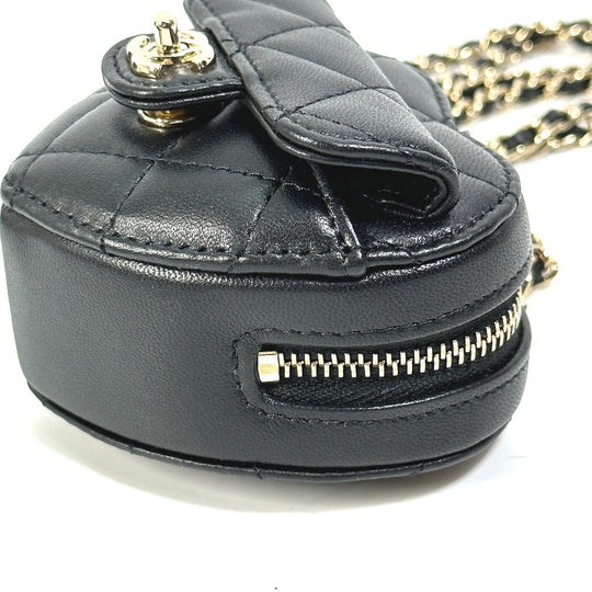 CHANEL Wallet Chain AP2783 Lambskin, Leather black Coin case Necklace COCO Mark CC Neck Strap mini heart shape Women Used Authentic
