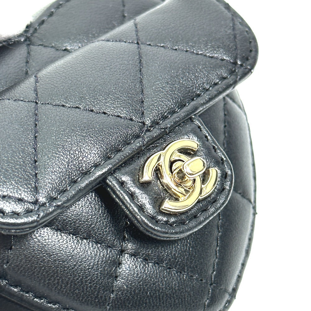 CHANEL Wallet Chain AP2783 Lambskin, Leather black Coin case Necklace COCO Mark CC Neck Strap mini heart shape Women Used Authentic