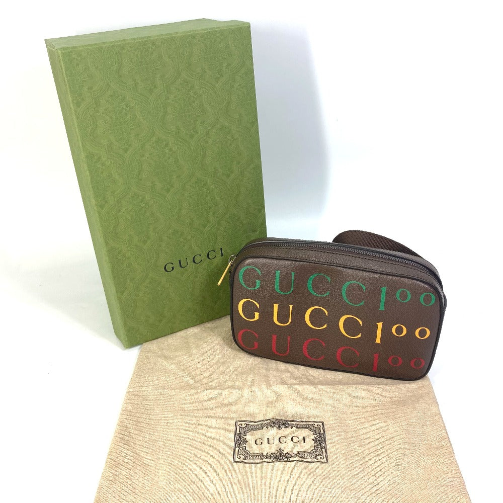 GUCCI Sling bag 602695 leather Brown cross bag belt bag 100th anniversary logo
