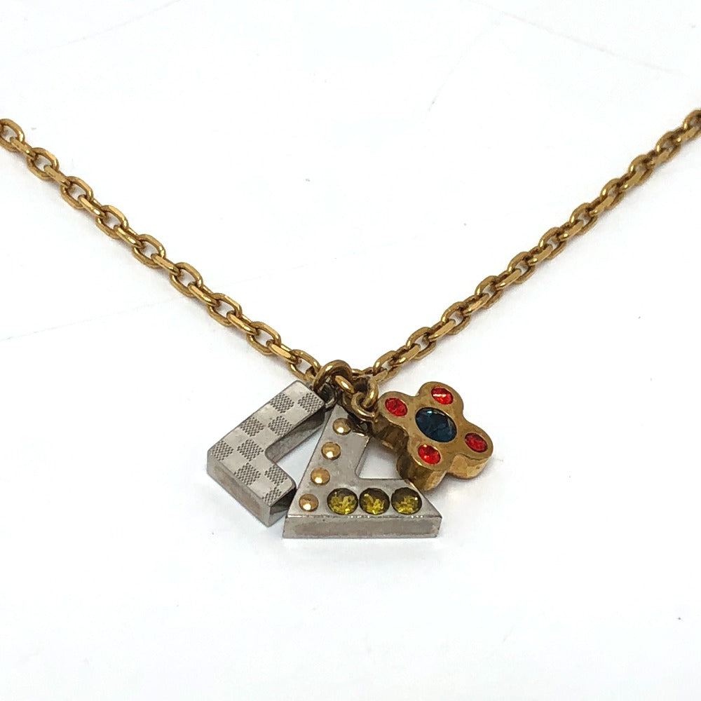 LOUIS VUITTON Necklace M67068 metal gold accessories rhinestones Pandantif Love Letters Women Used Authentic