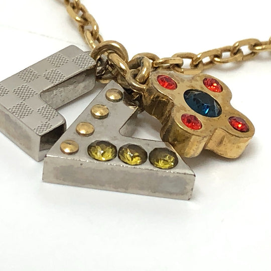 LOUIS VUITTON Necklace M67068 metal gold accessories rhinestones Pandantif Love Letters Women Used Authentic