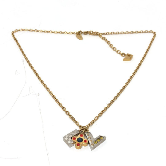 LOUIS VUITTON Necklace M67068 metal gold accessories rhinestones Pandantif Love Letters Women Used Authentic