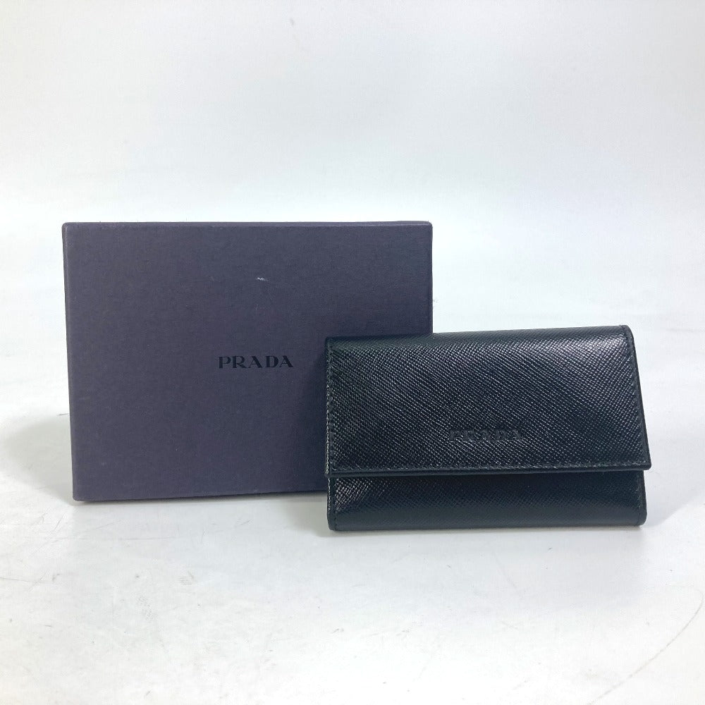 PRADA Key case Key holder  M25U saffiano leather black key logo mens Used Authentic