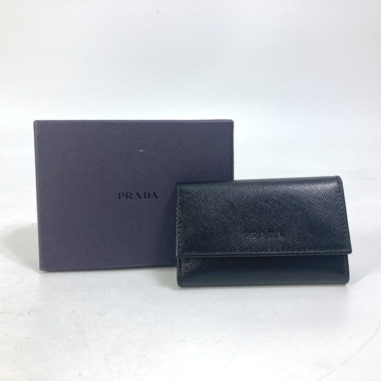 PRADA Key case Key holder  M25U saffiano leather black key logo mens Used Authentic