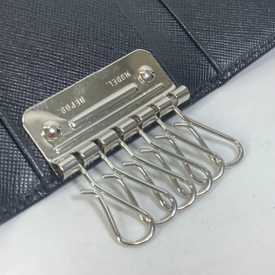 PRADA Key case Key holder  M25U saffiano leather black key logo mens Used Authentic