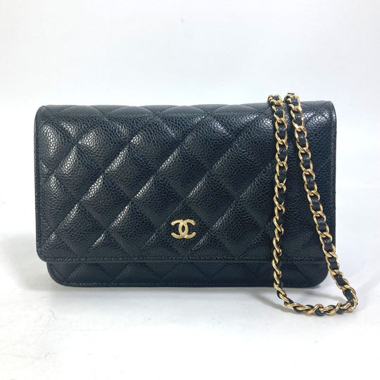 CHANEL Shoulder Bag AP0250 Caviar skin black Long Wallet Purse CC COCO Mark Women Used Authentic