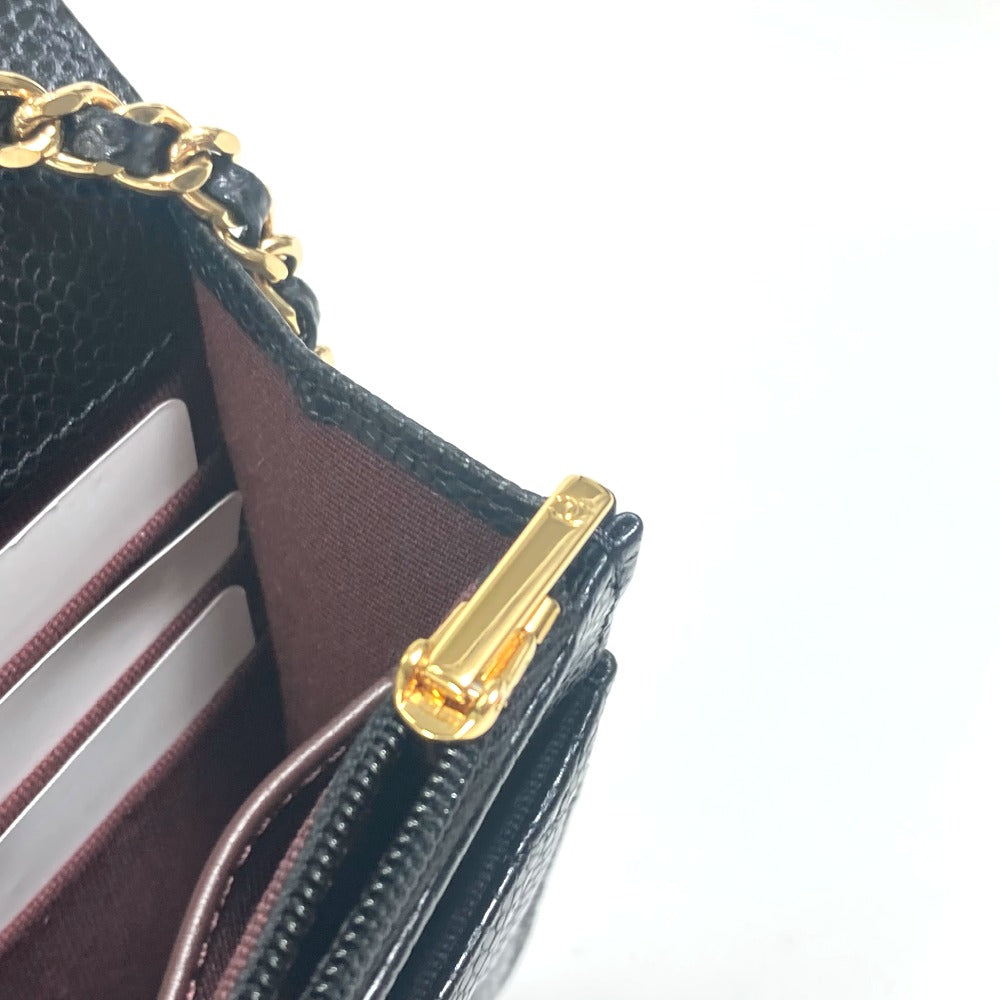 CHANEL Shoulder Bag AP0250 Caviar skin black Long Wallet Purse CC COCO Mark Women Used Authentic