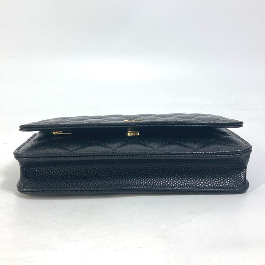 CHANEL Shoulder Bag AP0250 Caviar skin black Long Wallet Purse CC COCO Mark Women Used Authentic