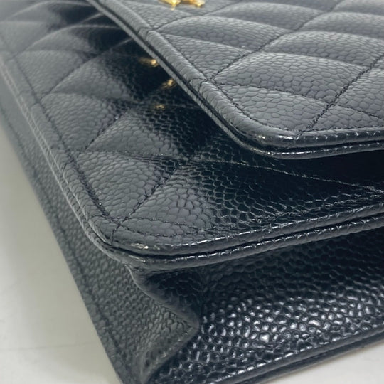 CHANEL Shoulder Bag AP0250 Caviar skin black Long Wallet Purse CC COCO Mark Women Used Authentic