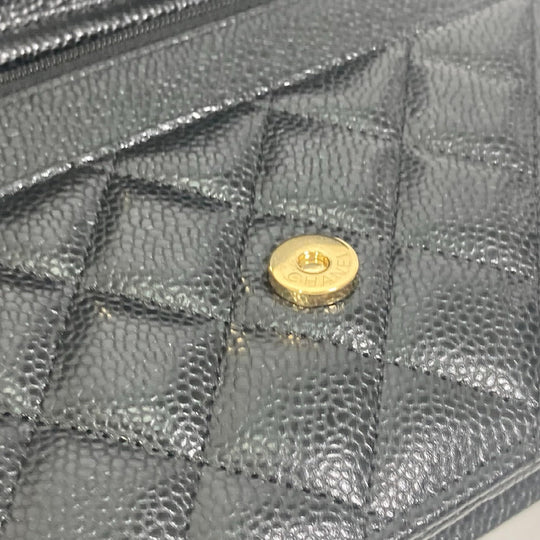 CHANEL Shoulder Bag AP0250 Caviar skin black Long Wallet Purse CC COCO Mark Women Used Authentic