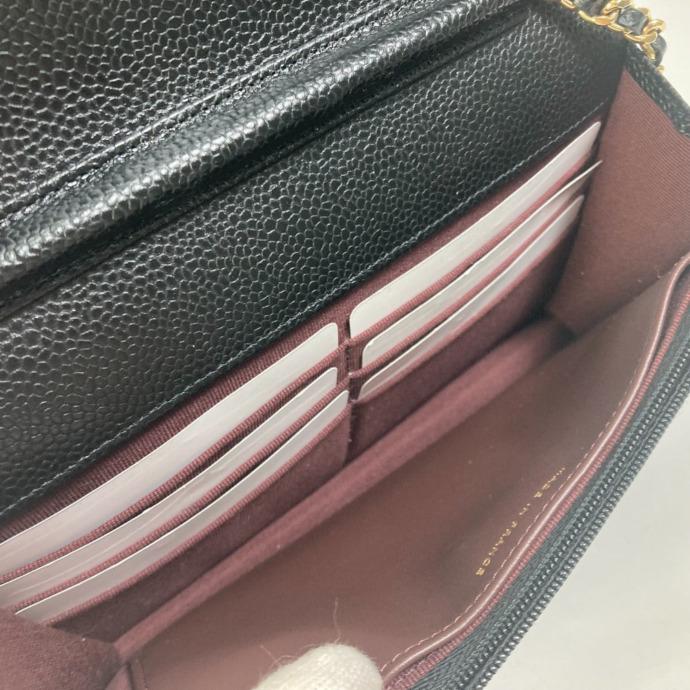 CHANEL Shoulder Bag AP0250 Caviar skin black Long Wallet Purse CC COCO Mark Women Used Authentic
