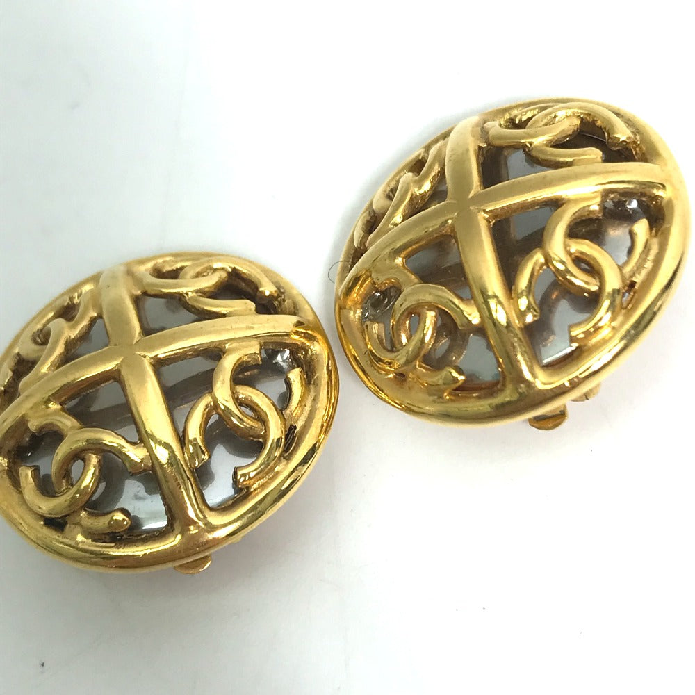 CHANEL Earring metal gold 93P CC COCO Mark 4 Rounds Women Used Authentic