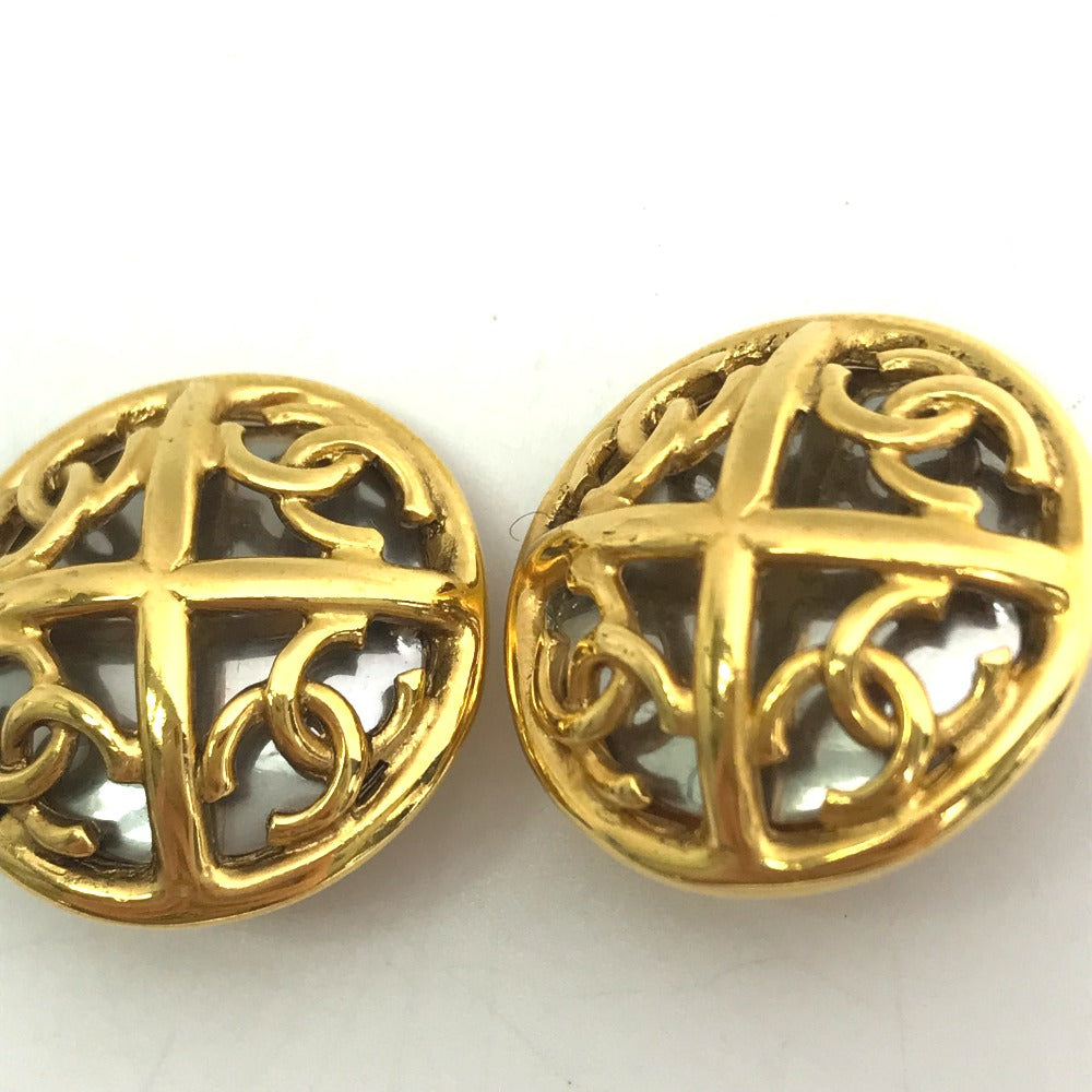 CHANEL Earring metal gold 93P CC COCO Mark 4 Rounds Women Used Authentic
