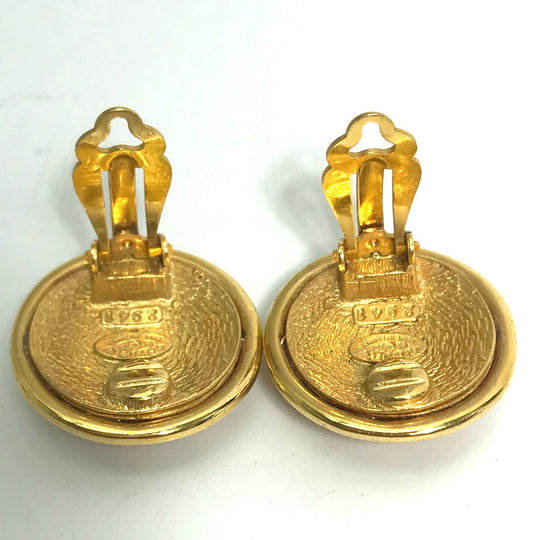 CHANEL Earring metal gold 93P CC COCO Mark 4 Rounds Women Used Authentic