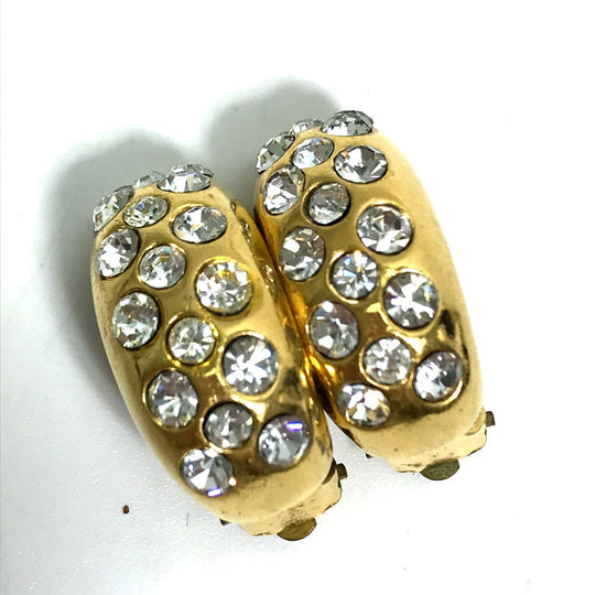 CHANEL Earring metal gold vintage Rhinestone Women Used Authentic
