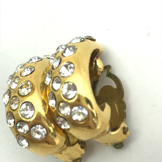 CHANEL Earring metal gold vintage Rhinestone Women Used Authentic