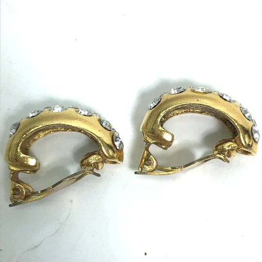 CHANEL Earring metal gold vintage Rhinestone Women Used Authentic