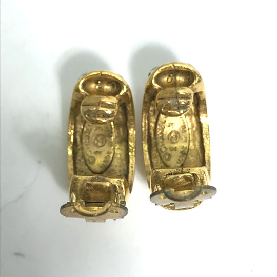 CHANEL Earring metal gold vintage Rhinestone Women Used Authentic