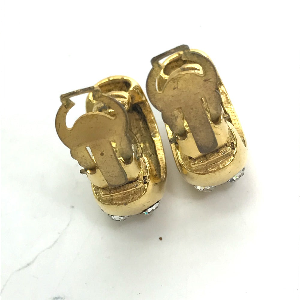 CHANEL Earring metal gold vintage Rhinestone Women Used Authentic
