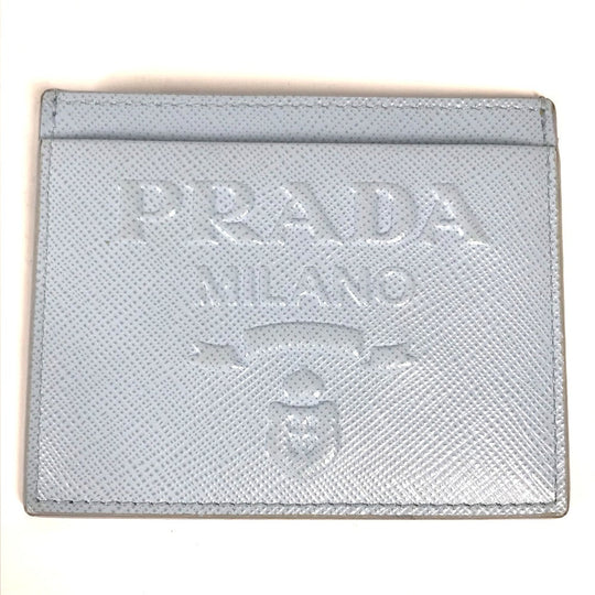PRADA Card Case leather Light blue Embossed logo Women Used Authentic