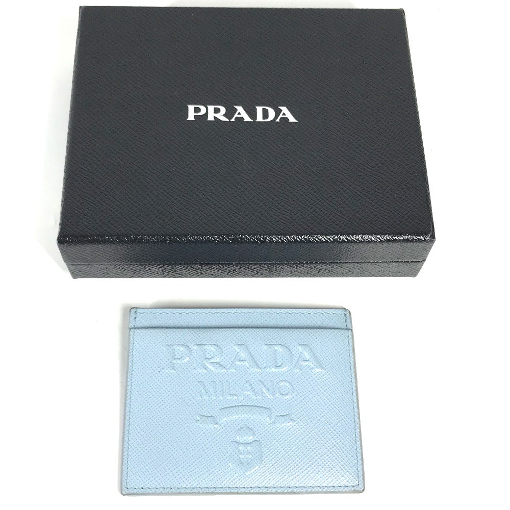 PRADA Card Case leather Light blue Embossed logo Women Used Authentic