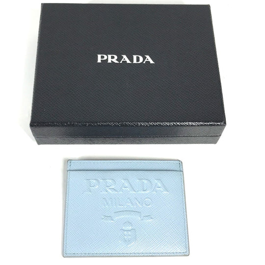 PRADA Card Case leather Light blue Embossed logo Women Used Authentic